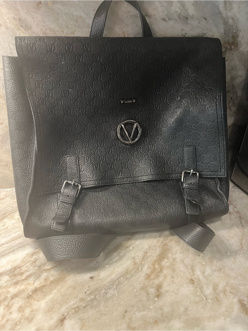Valentino Black Leather Backpack with V Emblem
